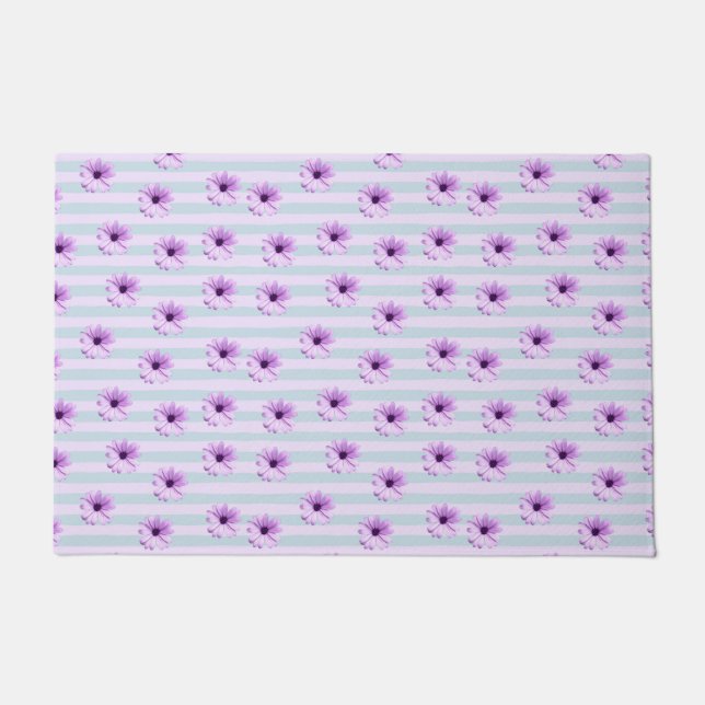 Blue and Purple Daisy Pattern Doormat (Front)