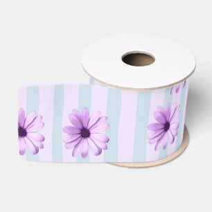 Blue and Purple Daisy Pattern Grosgrain Ribbon
