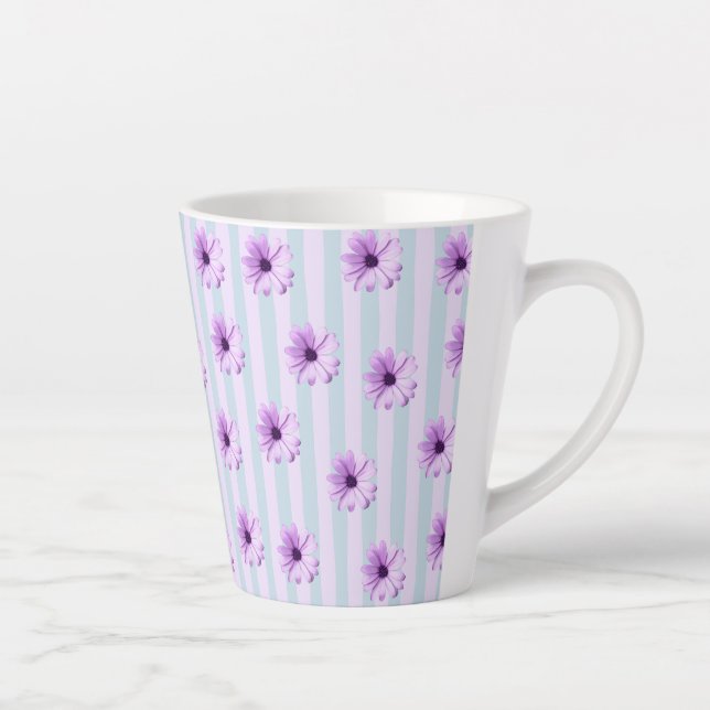 Blue and Purple Daisy Pattern Latte Mug (Right)