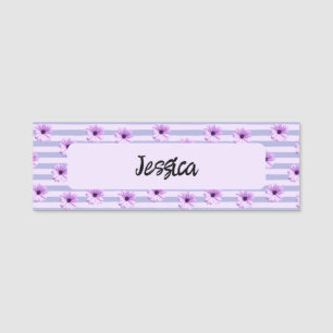 Blue and Purple Daisy Pattern Name Tag