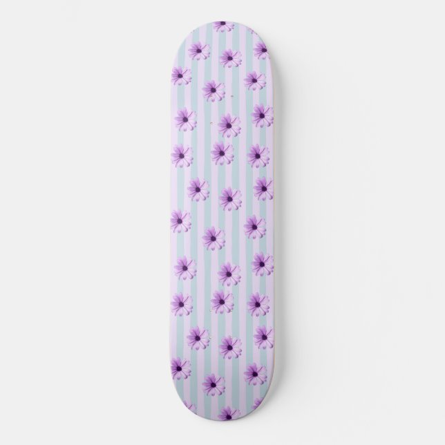 Blue and Purple Daisy Pattern Skateboard (Front)