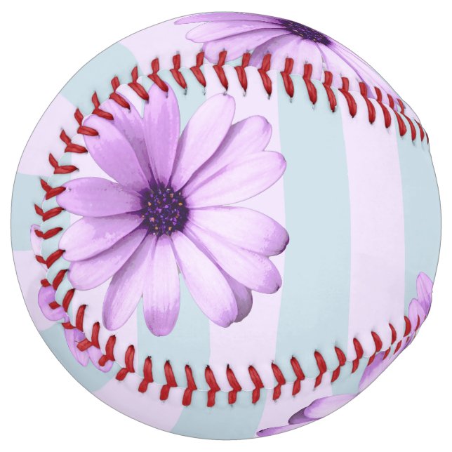 Blue and Purple Daisy Pattern Softball (Front Left)