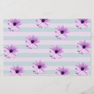 Blue and Purple Daisy Pattern Stationery