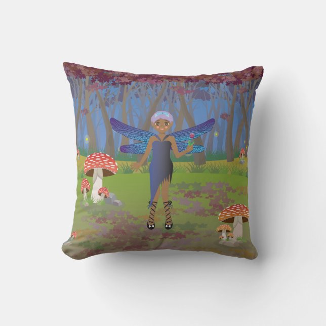 Blue and Purple Fairies in the Night Cushion (Front)