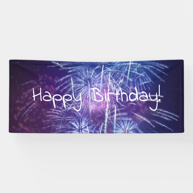 blue and purple firework  birthday banner (Horizontal)