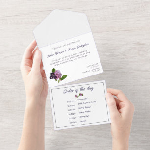 Blue and purple floral all in one invitation