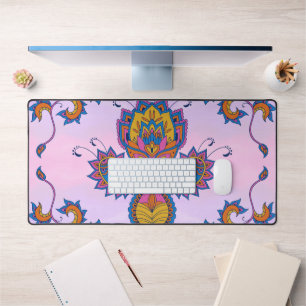 Blue and Purple Floral Art, Mehndi Blue Bliss Desk Mat