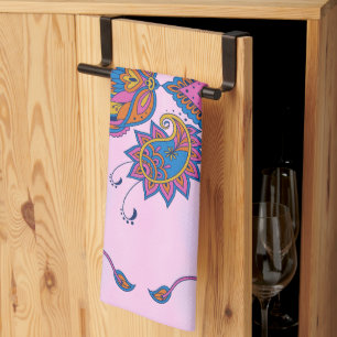 Blue and Purple Floral Art, Mehndi Blue Bliss Tea Towel