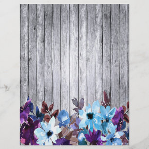 Blue and purple floral border on wood