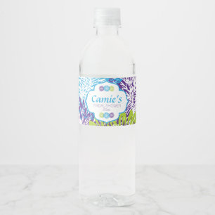 Blue and Purple Floral Bridal Shower Water Bottle Label