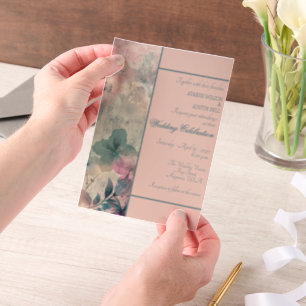 Blue and Purple Floral Framed Wedding Vellum Invitations