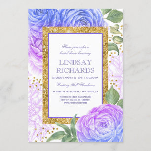 Blue and Purple Floral Gold Bridal Shower Invitation