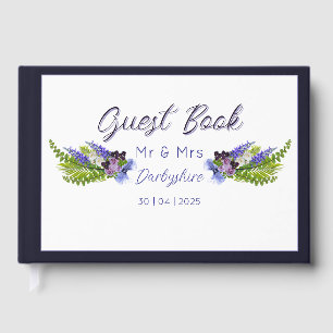 Blue and purple floral guest book