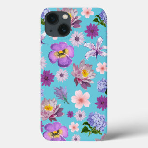Blue and Purple Floral iPhone Case