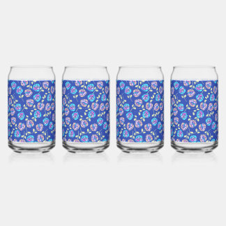 Blue and Purple Floral Pattern Can Glass