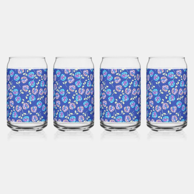 Blue and Purple Floral Pattern Can Glass (Back)