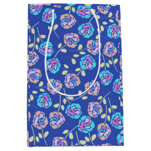 Blue and Purple Floral Pattern Medium Gift Bag