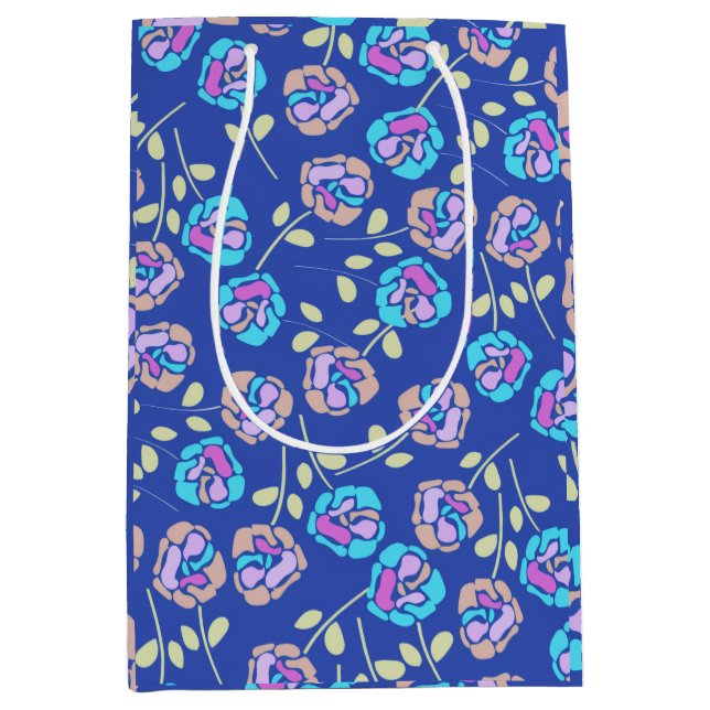 Blue and Purple Floral Pattern Medium Gift Bag (Front)