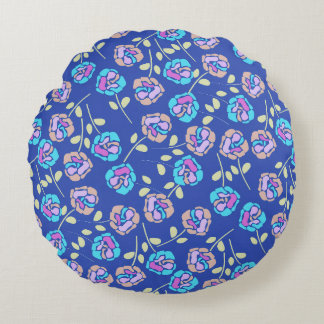 Blue and Purple Floral Pattern Round Cushion