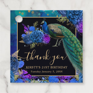 Blue and Purple Floral Peacock Birthday Favour Tags