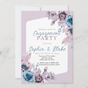 Blue and Purple Floral Purple Engagement Party Invitation