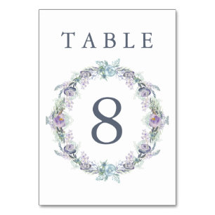 Blue and Purple Floral Wreath Wedding Table Number