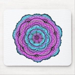 Blue And Purple Flower Doodle Mouse Pad