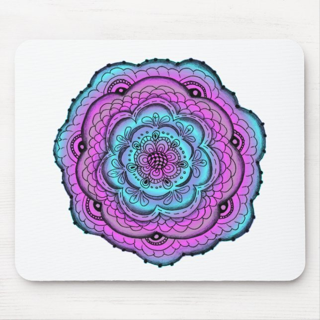 Blue And Purple Flower Doodle Mouse Pad (Front)