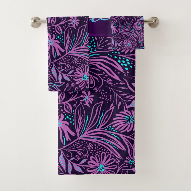 Blue And Purple Flowers Bath Towel Set (Insitu)