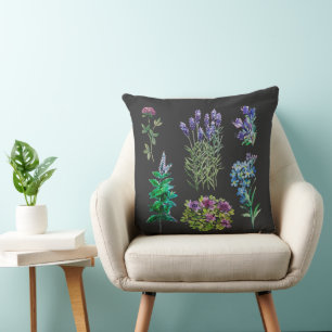Blue and purple flowers in watercolors cushion