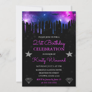 Blue and Purple Galaxy Marble 21st Birthday Invitation
