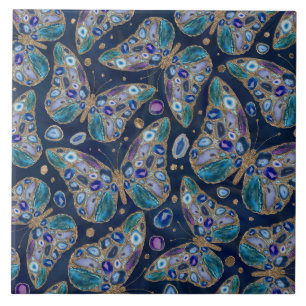 Blue and Purple Geodes Geometric Pattern Ceramic Tile