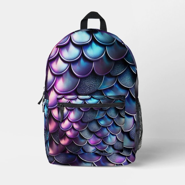Blue and Purple Gradient Dragon Scales Printed Backpack (Front)