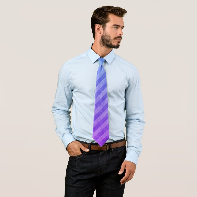 Blue and Purple Grungy Stripe Pattern Tie (In Situ)