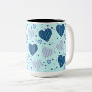 Blue and Purple Hearts Two-Tone Coffee Mug