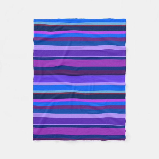 Blue and purple horizontal stripes fleece blanket (Front)