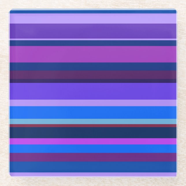 Blue and purple horizontal stripes glass coaster (Front)