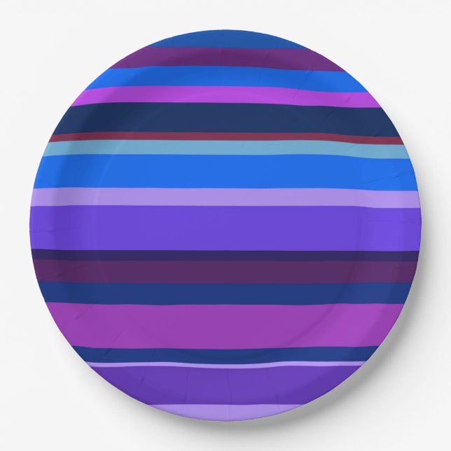 Blue and purple horizontal stripes paper plate (Front)