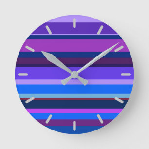 Blue and purple horizontal stripes round clock