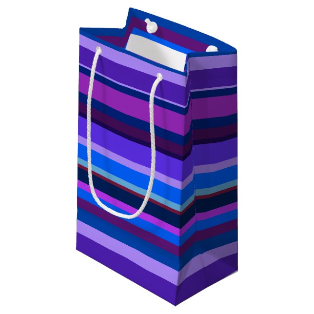 Blue and purple horizontal stripes small gift bag (Front Angled)