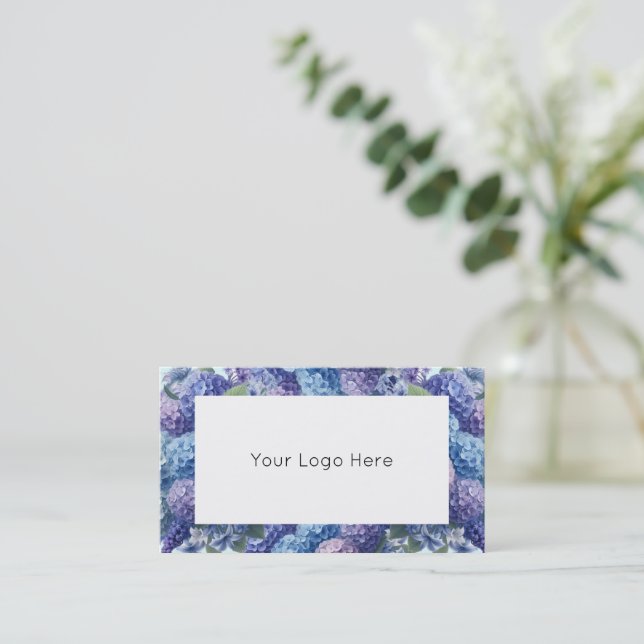 Blue and Purple Hydrangea elegant business cards (Standing Front)