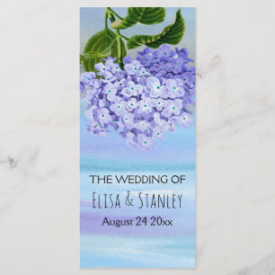 Blue and purple hydrangea floral wedding program