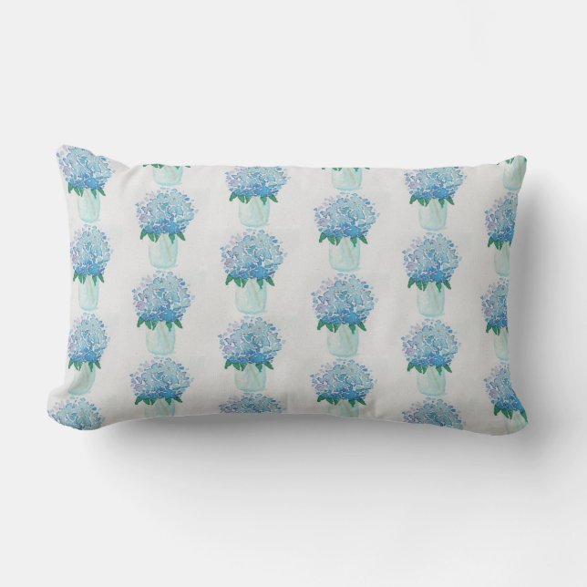 Blue and Purple Hydrangea Lumbar Cushion (Front)