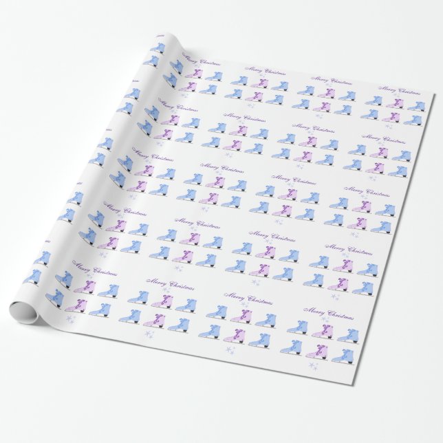 Blue and Purple Ice Skates Wrapping Paper (Unrolled)
