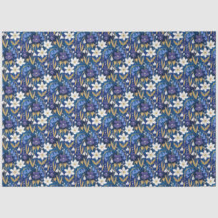 Blue and Purple Illustrated Floral Decoupage Tissue Paper