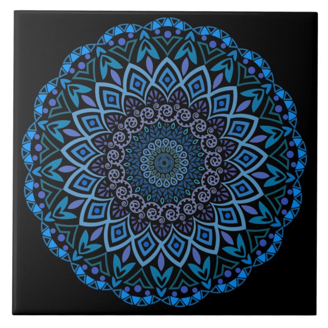 Blue And Purple Mandala Ceramic Tile (Front)