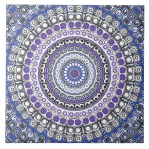 Blue and Purple Mandala Geometric Circular Pattern Ceramic Tile