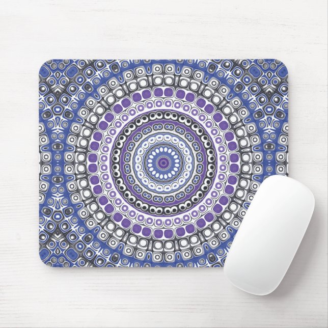 Blue and Purple Mandala Geometric Circular Pattern Mouse Pad (With Mouse)