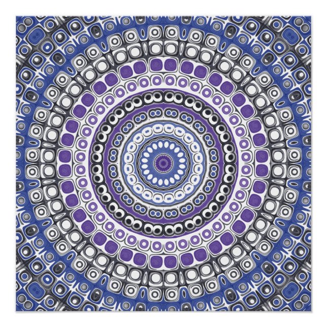 Blue and Purple Mandala Geometric Circular Pattern Poster (Front)