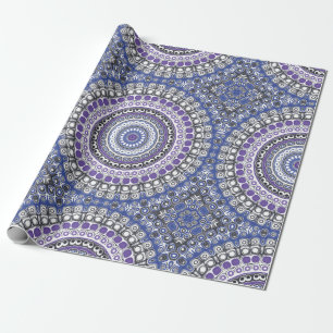Blue and Purple Mandala Geometric Circular Pattern Wrapping Paper